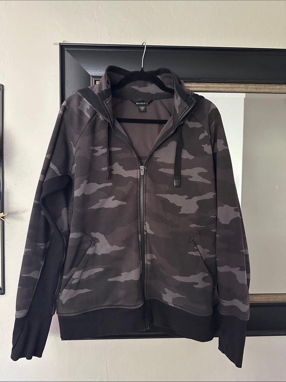 Athleta Black Gray Camo Zip Hoodie | Large